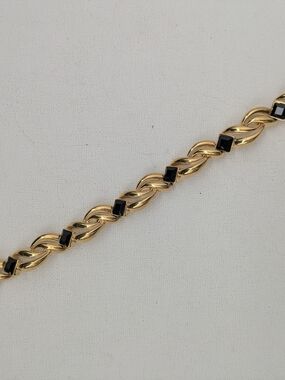 Gold Plated Link Bracelet with Black Stone Accents - Women's Jewelry